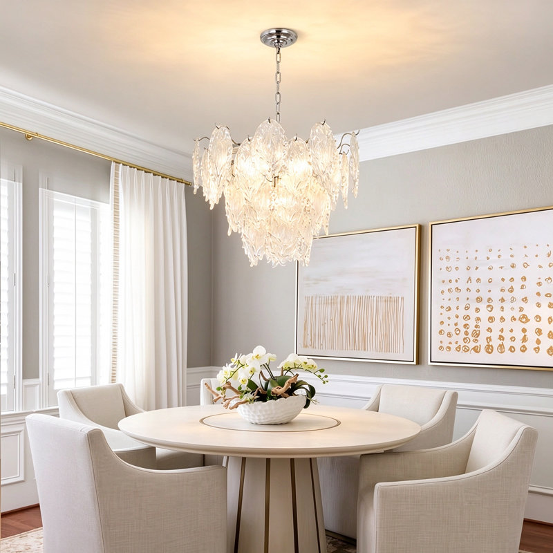 Modern Glass Organic Hanging Chandelier with Adjustable Chain, 5* E12 Sockets