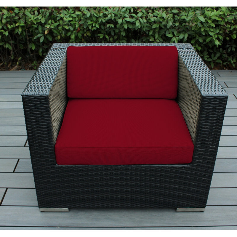 Penncross Wicker Outdoor Lounge Chair, Canvas Jockey Red Sunbrella® Canvas, Black