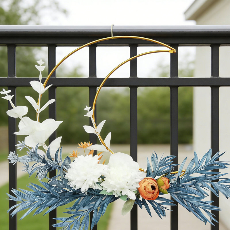 Décoration de 12 pouces en forme de lune, couronne de fleurs en soie artificielle pour la maison