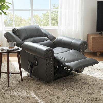 Vintage Power Leather Upholstered Recliner Chair with Lift Base and Massage Heating Function