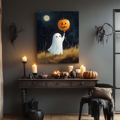 «Halloween», décoration murale sur toile mignonne, citrouille fantôme, affiche imprimée sur toile, peinture murale rétro, art gothique victorien, images mystérieuses pour chambre à coucher 11 po x 14 po