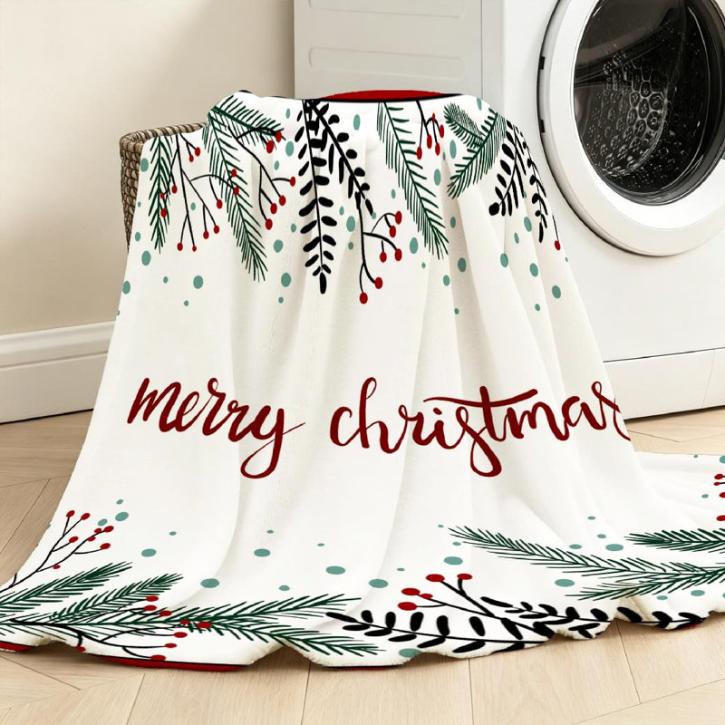 Jeté en molleton blanc ultra doux en flanelle, inscription Merry Christmas, Jeté 50 po x 60 po