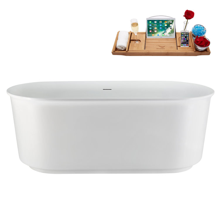 67" Streamline Soaking Freestanding Tub and Tray With Internal Drain