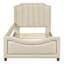 Lit de jour simple en velours beige avec lattes de soutien à tête de lit rayée-1249149995