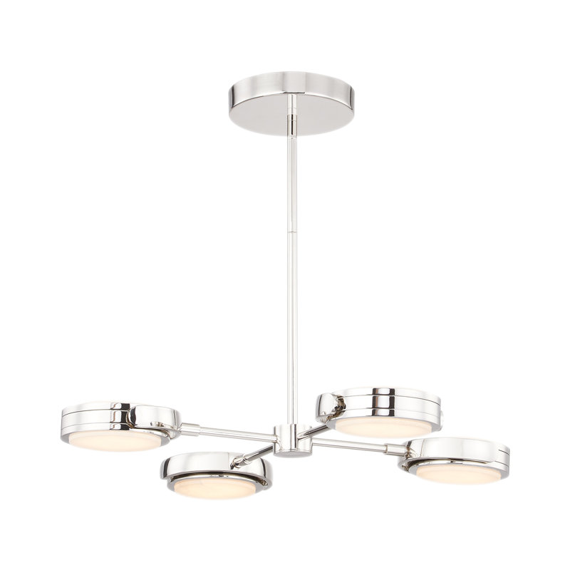 Lustre 4 lumières DEL Blanco, Nickel poli / albâtre