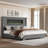60.4" H Modern King Size Bed with Corduroy Upholstered Headboard & Fireplace,White-1537769257-1537769268