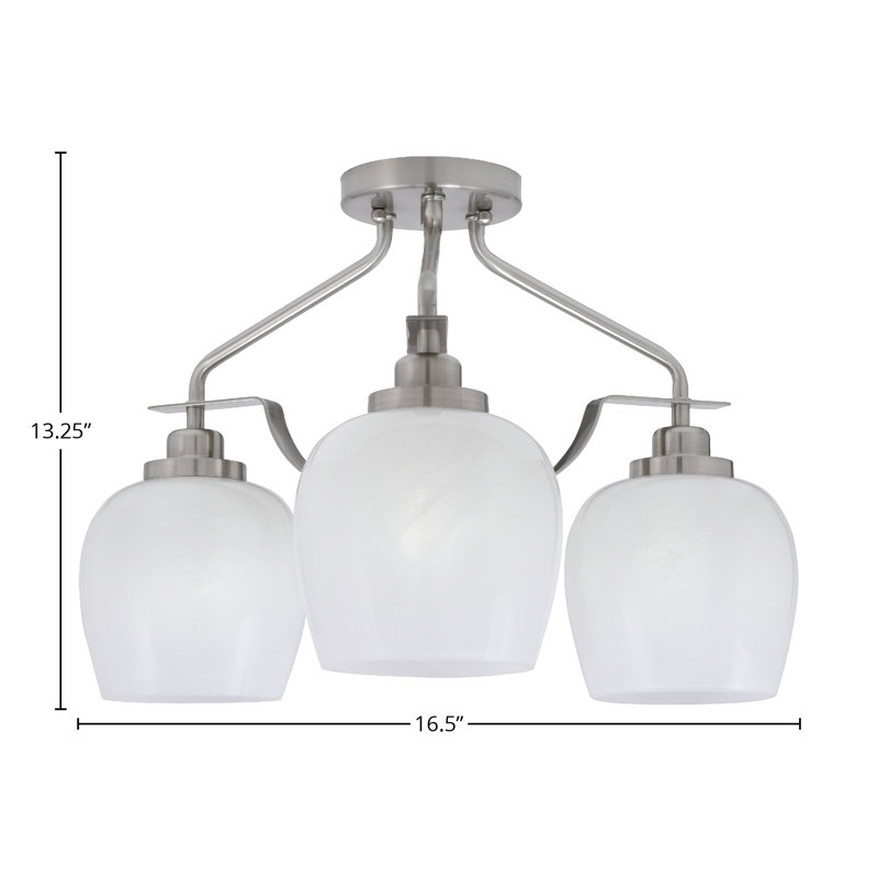 Odyssey 3 Light Semi-Flush Shown In Brushed Nickel Finish With 6" White Marble Glass