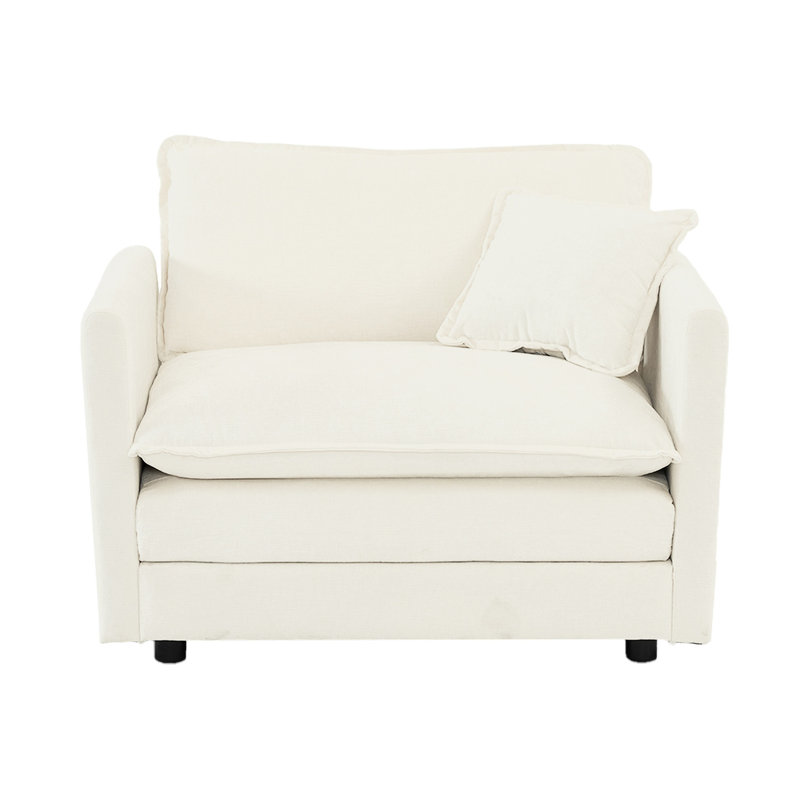 Fauteuil à structure simple en bois massif - Assise simple en chenille blanche pour le salon