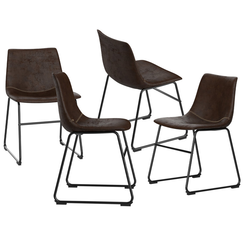 Faux Leather Upholstered Metal Side Chair, Dark Brown