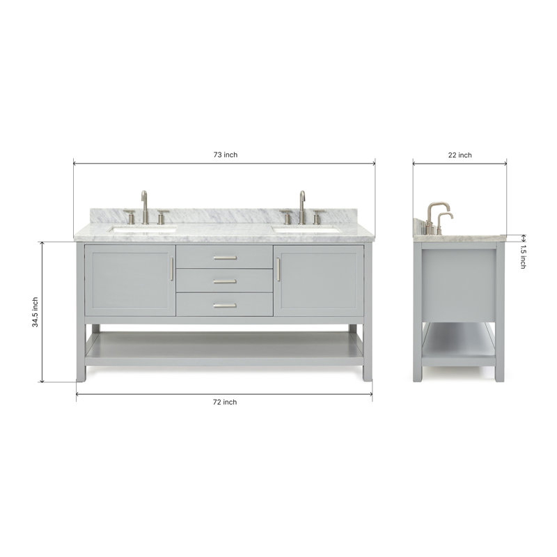 Bayhill 73'' W Double Vanity, Gray, Brushed Nickel, Rectangular