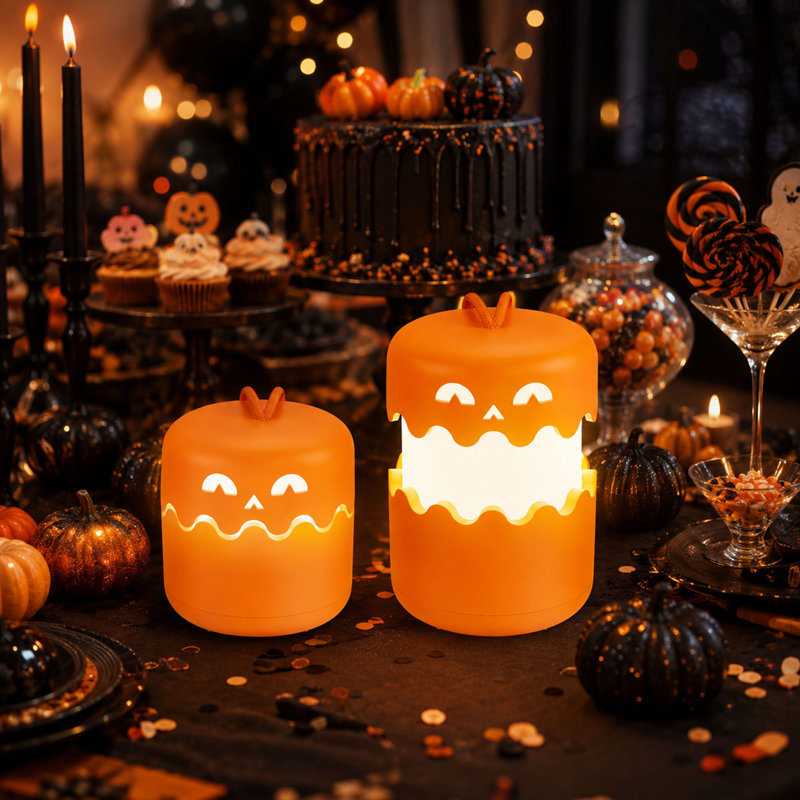 2 lanternes de citrouille d'Halloween pliables, lumière DEL rechargeable