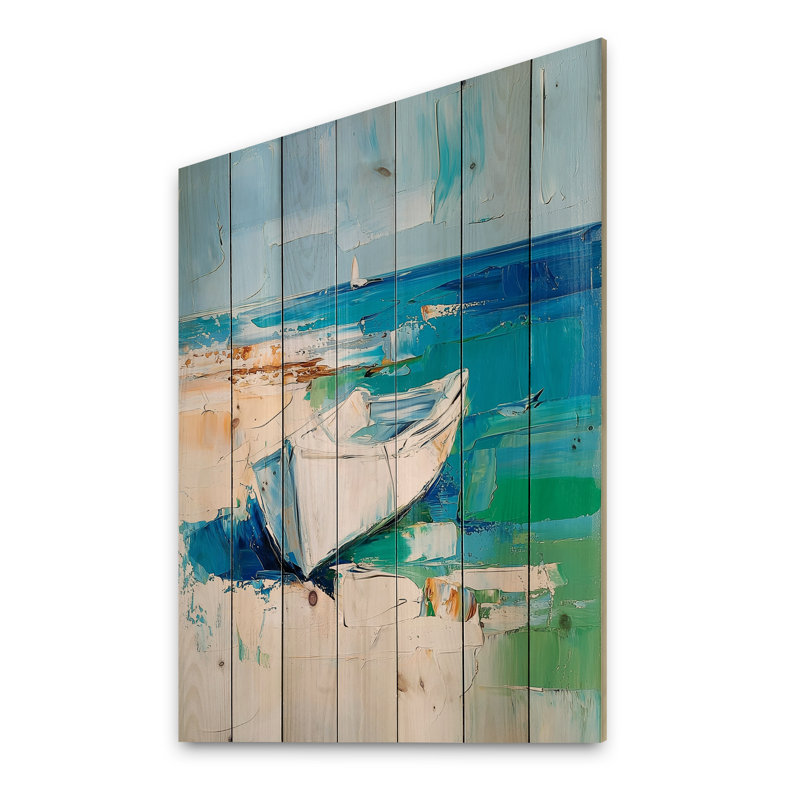 Profondeur océanique sur la plage - Art mural moderne sur bois de pin naturel, H 40 po x l 30 po