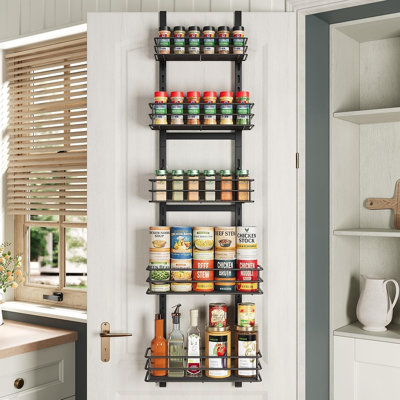 Organisateur de garde-manger à 5 niveaux avec paniers réglables, étagère à épices et tablettes de rangement pour la cuisine, la salle de bain et la salle de lavage, noir