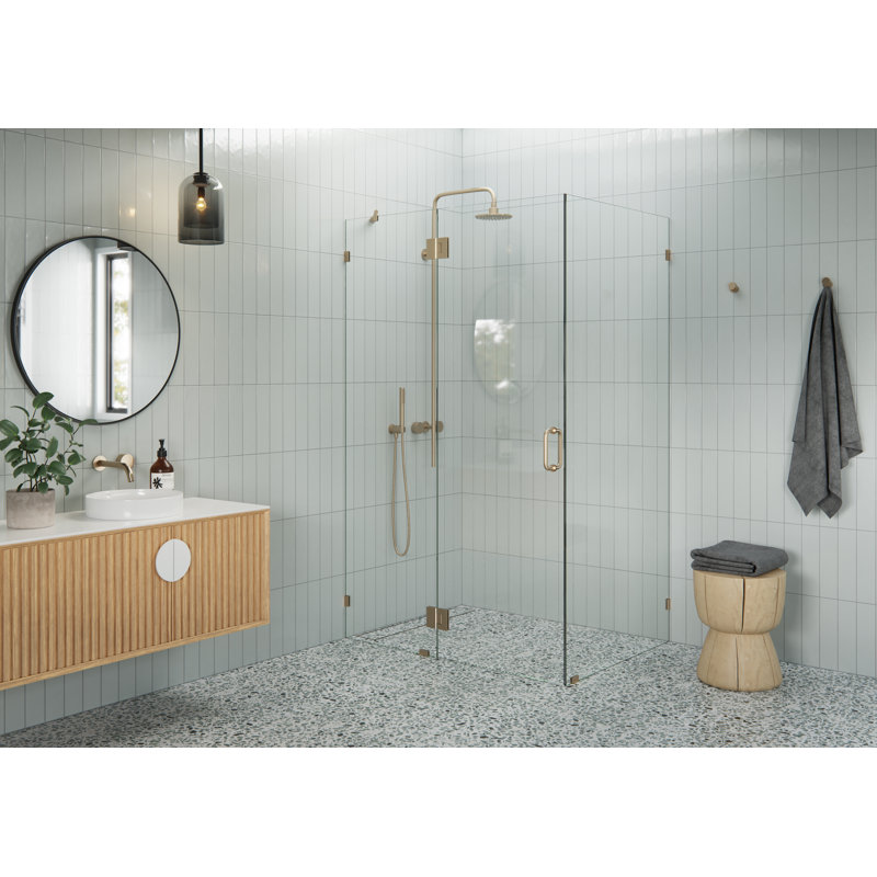 Halo 49 in. x 37 in. x 78 in. 90-degree Fully Frameless Glass Hinged Shower Enclosure, Brushed Bronze