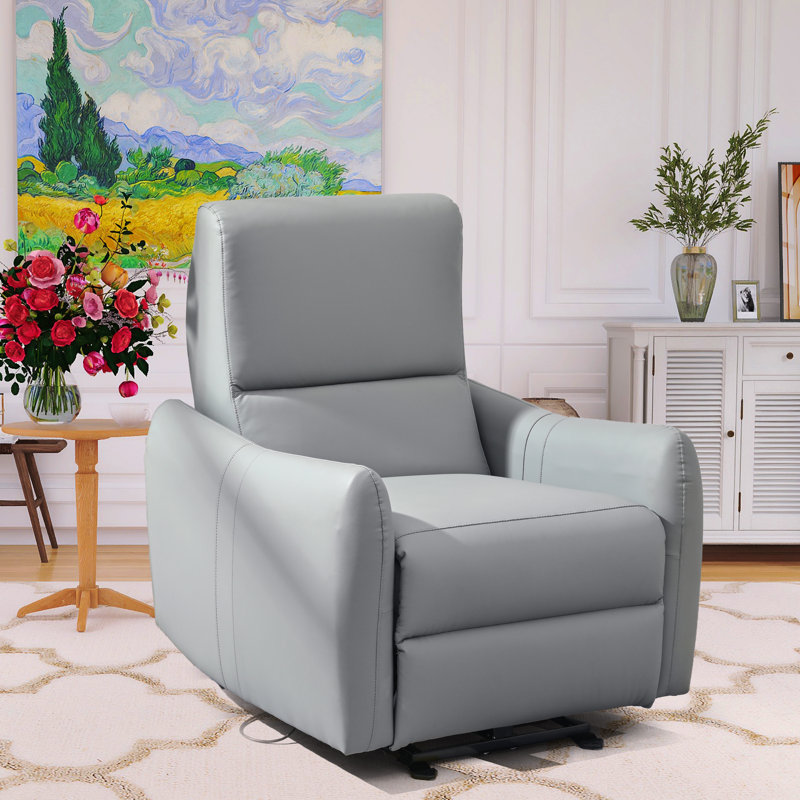 Chemika 31.5"W Faux Leather Zero Clearance Recliner Power Recliner, Blue Gray