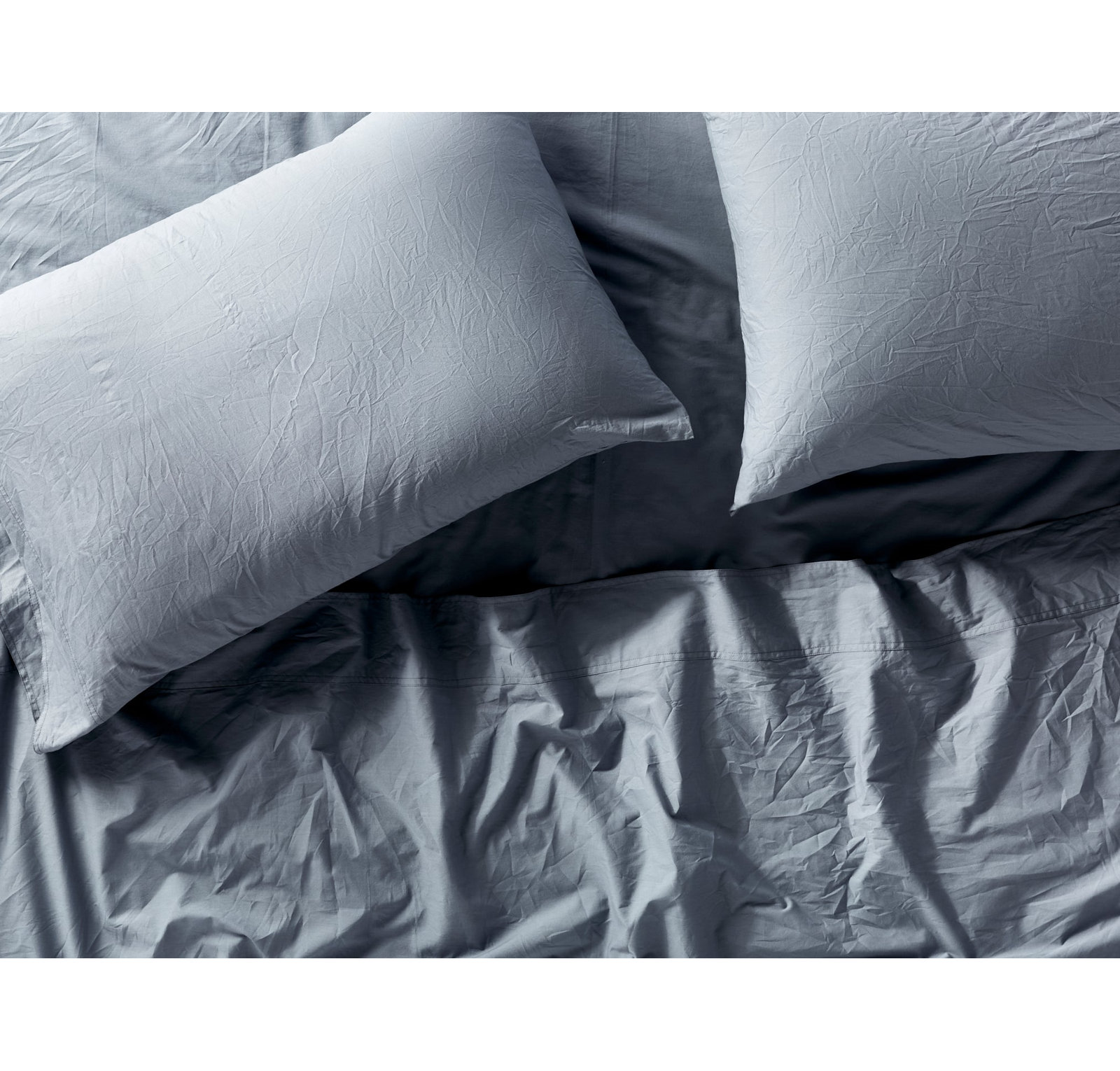 Crinkled 100% Cotton Percale Fitted Sheet, California King Fitted Sheet, Steel Blue
