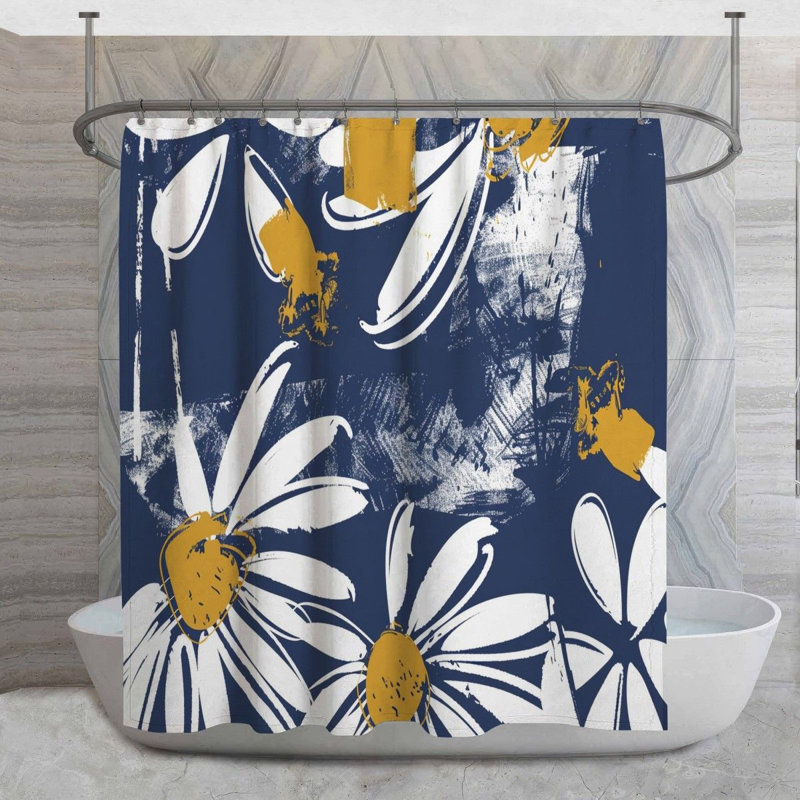 Rideau de douche à motif floral - Décoration de salle de bain abstraite, H 93 po x l 70 po
