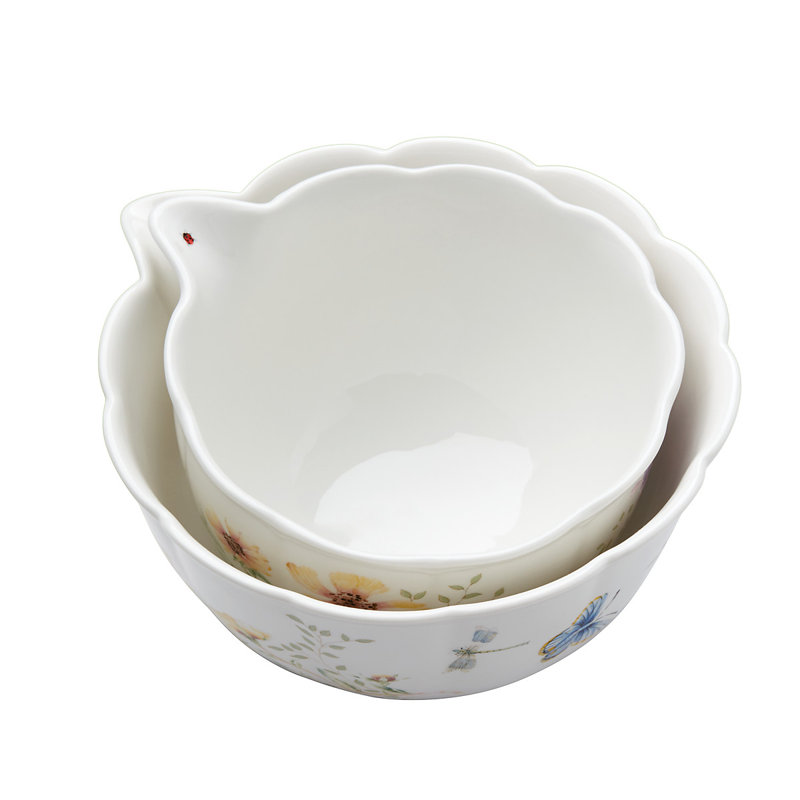Colorful Ceramic Floral Print 2-Piece Nesting Bowl Set