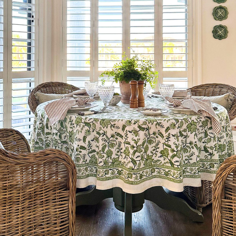 Green Chintz Round Tablecloth, 90" Round
