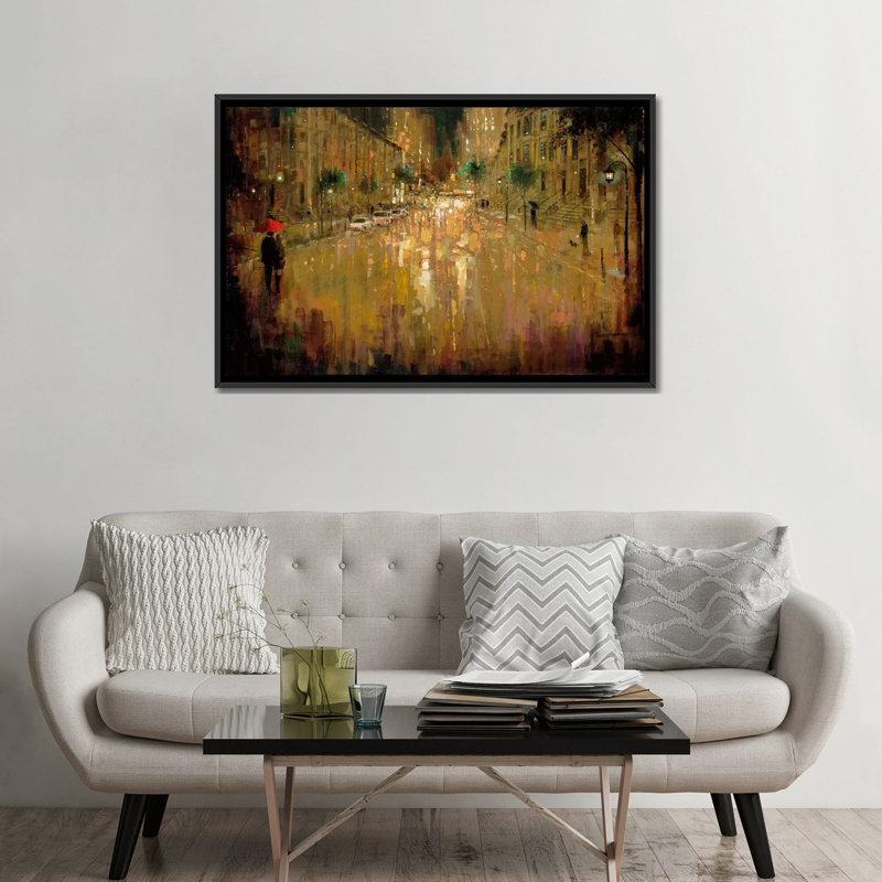 « brownstone amour », reproduction d’art sur toile, Toile avec cadre noir, Pas de tapis, H 32 po x l 48 po x P 1,5 po