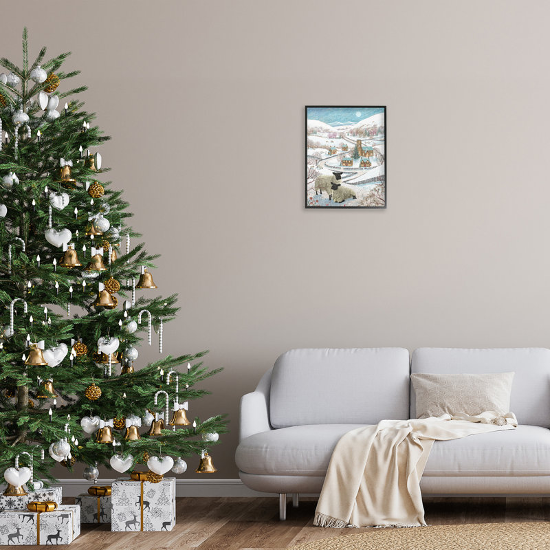 "Sheep On Wintery Hill" par Pip Wilson sur toile, Giclée encadrée noir minuit, H 20 po x l 16 po