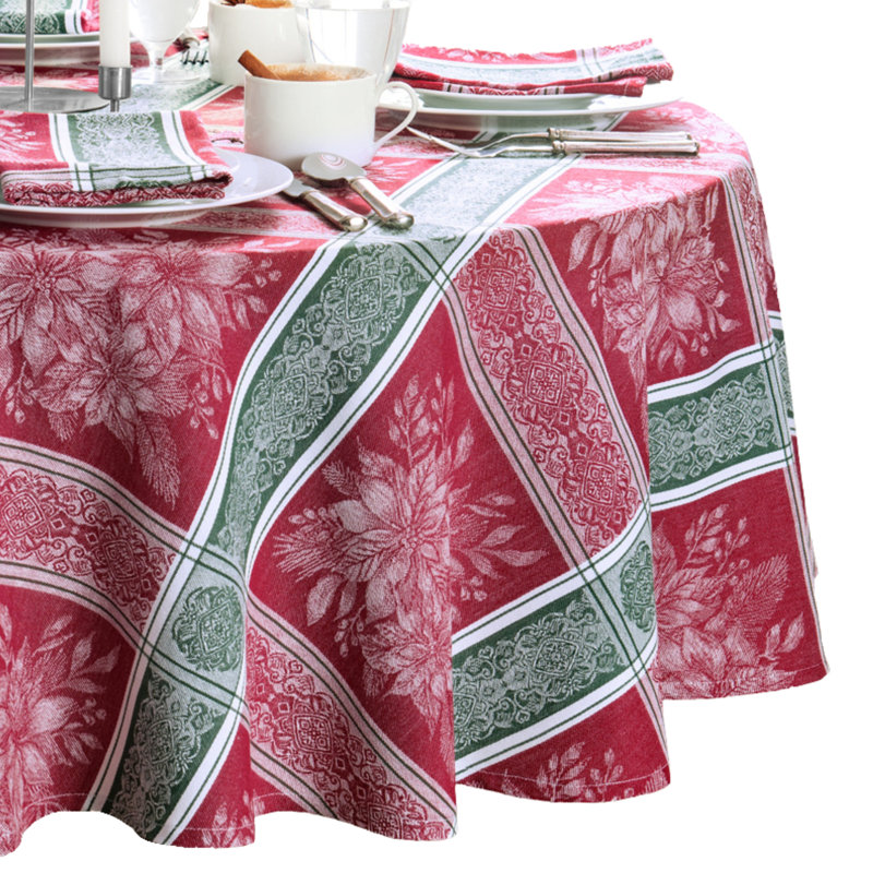 Poinsettia Plaid Jacquard Plaid Cotton Tablecloth, 84" x 60"