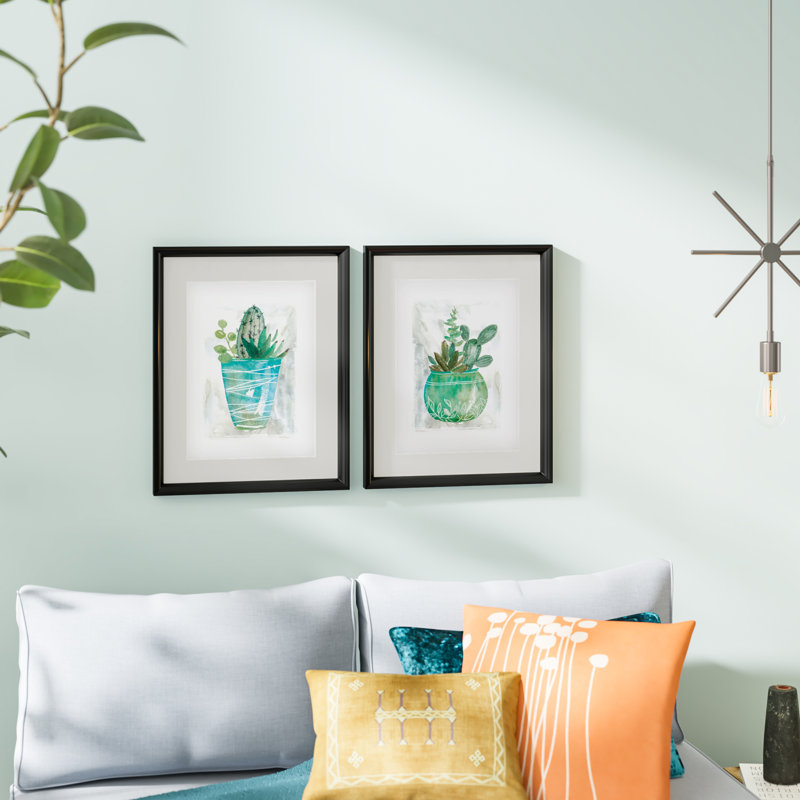 « summer cactus », ensemble de 2 reproductions encadrées, Cadre noir