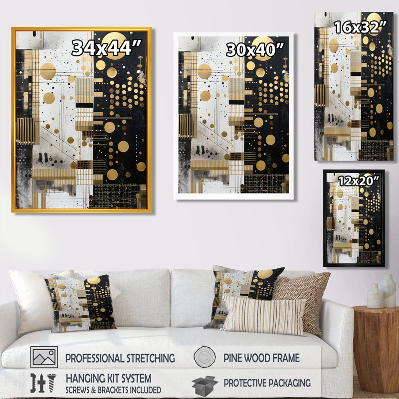 Essential Moon in Gold Black - Abstract Collages, art mural, H 20 po x l 12 po x P 1 po, Toile avec cadre flottant noir