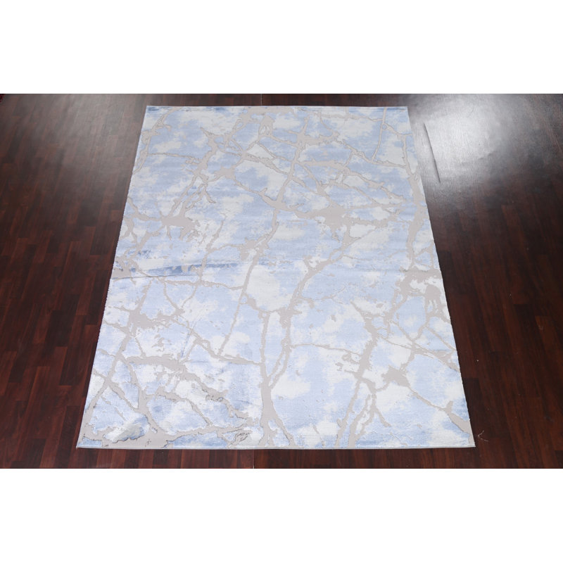 Tapis oriental turc abstrait bleu 2X3, Carré 9 pi 10 po