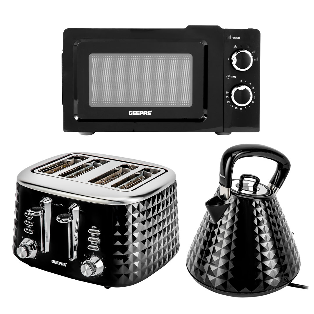 Geepas Unisex White Argyle Collection 1.7 Kettle & Toaster Set W/ 20L Microwave In - Image 6