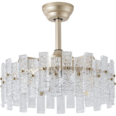 Gold Ceiling Fan,Crystal Low Profile Ceiling Fan With Lights And Remote,6-Speed Reversible Airflow For Living Room,Bedroom,Dining Room