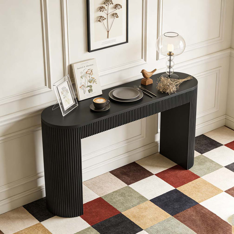 Table d'entrée de 58,2 po avec grand plateau et deux tiroirs, console avec pieds rayés robustes, Noir