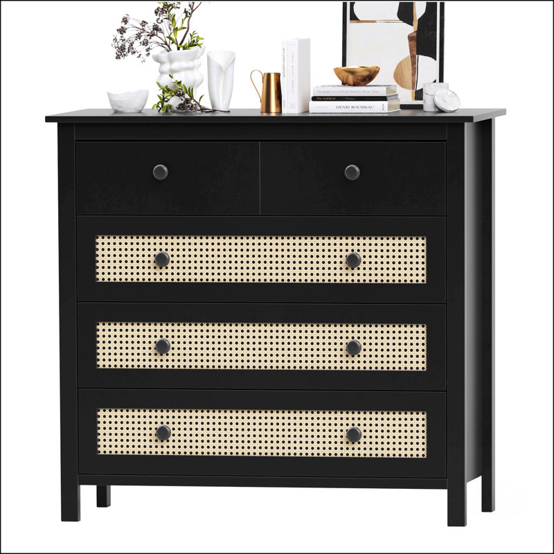 Buffet moderne en bois avec 4 tiroirs, rangement spacieux pour la cuisine, le salon et la salle à manger, Noir