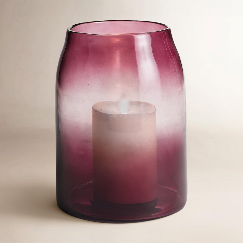 Hurricane de table en verre, H 10,8 po x l 8 po x P 8 po, Mauve