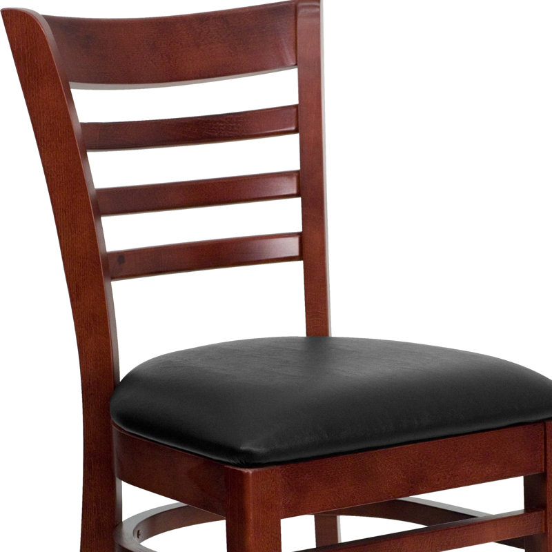 Chaise de restaurant en bois Lyman, Vinyle noir, Acajou