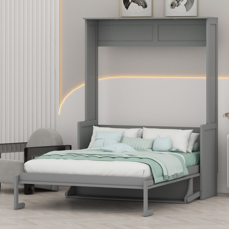 Murphy Bed With Desk,LED Lights And USB Charging Station, Grey