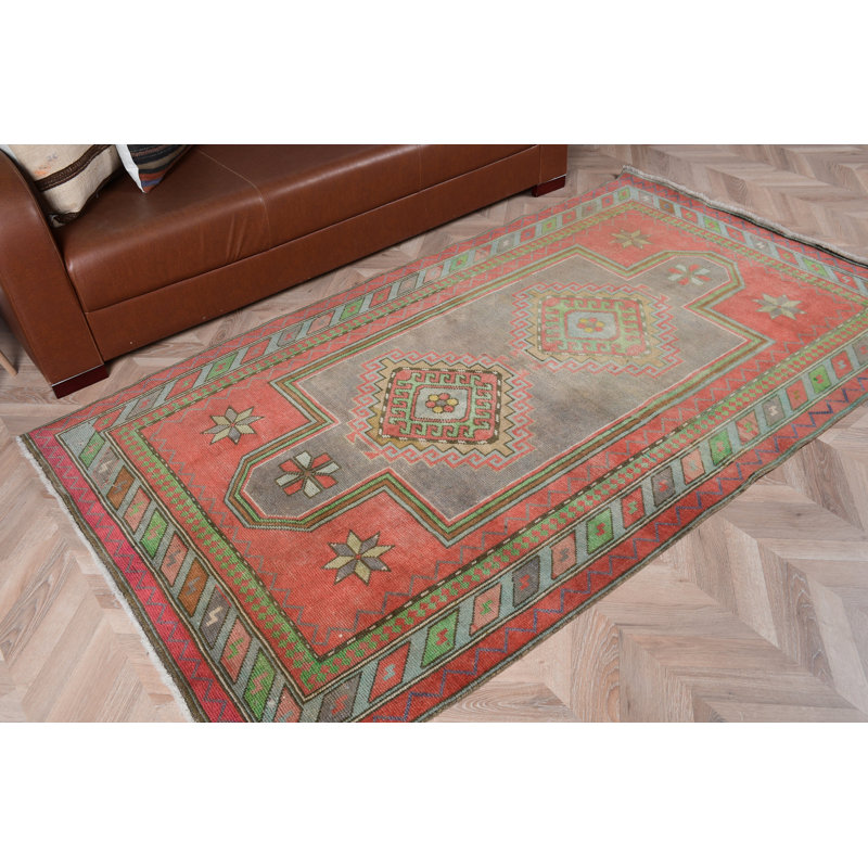 Tapis turc rétro vert pour le salon et la maison offrant une élégance anatolienne authentique