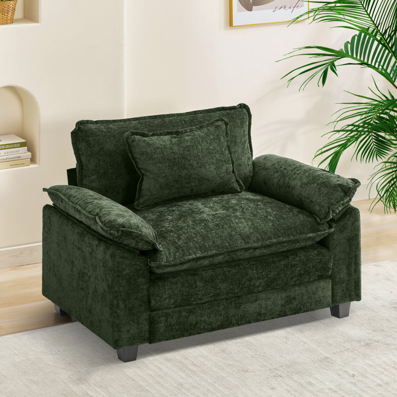 Fauteuil à assise profonde avec coussin décoratif 53 po Adonia, Chenille verte