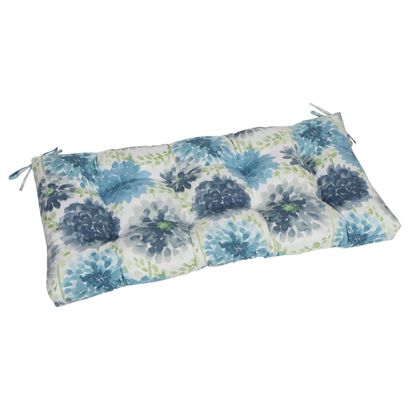 42-Inch By 19-Inch Outdoor Tufted Loveseat Cushion, White/Blue/Gardenia Cool Floral
