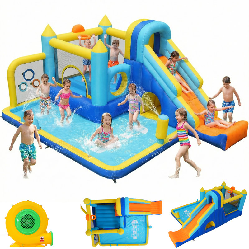 Multi-Function Castle Water Park Inflatable Bounce House With Educational Hopscotch Pool