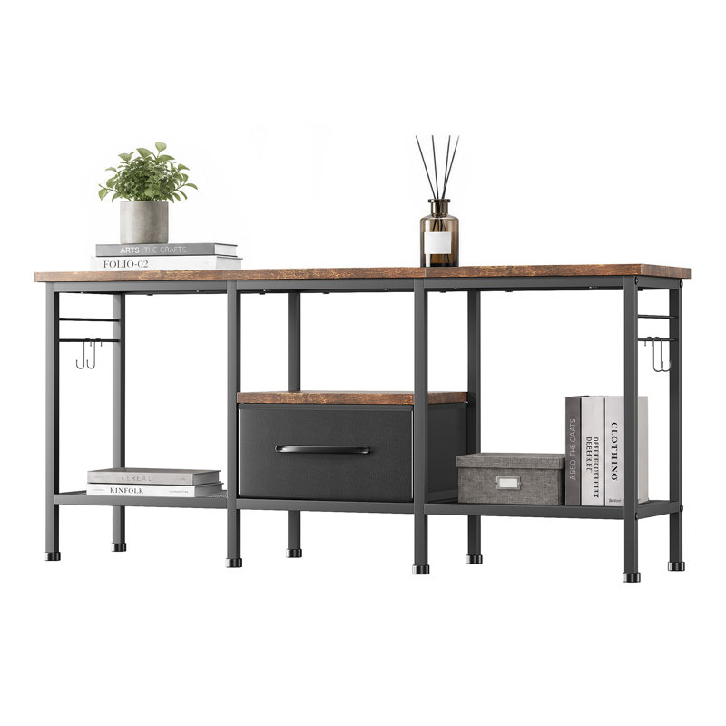Meuble télé avec 2 tiroirs en tissu et 4 crochets, centre de divertissement pour téléviseur de 55 po, rustique