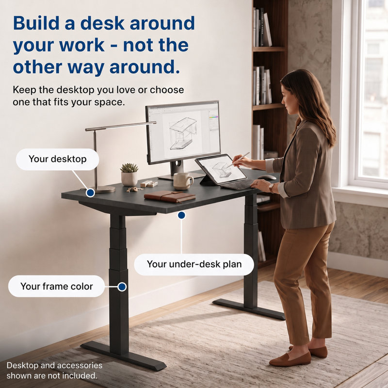 Rise Up 3-stage Dual Motor Electric Standing Desk Frame , Black