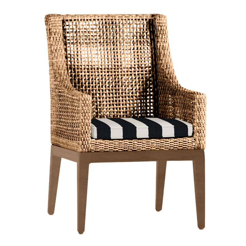 Fauteuil tissé péninsule clair Raphia / bois de santal, Welt, Sunbrella® ‑ Cabana à rayures minuit, Raphia / bois de santal