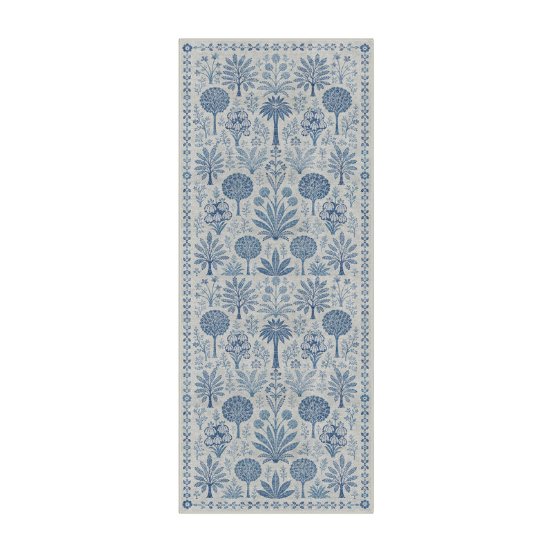 Tapis de couloir floral bleu / gris lavable à la machine avec envers antidérapant, Tapis de couloir 2 pi 5 po x 8 pi