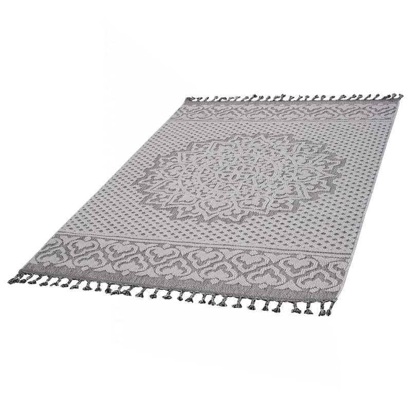 Collection Gray/White /Medallion Indoor/Outdoor Area Rug, Rectangle 5'3" x 7'6"