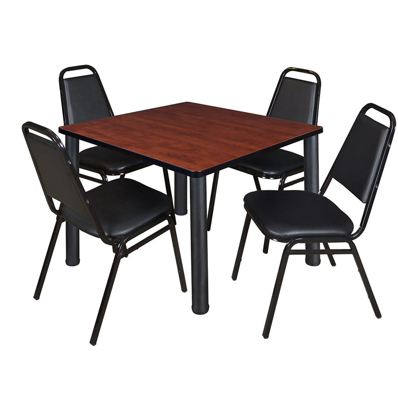 Plateau de table Kee Square, 4 chaises empilables, H 36 po x l 29 po x P 29 po, Noir, Cerisier