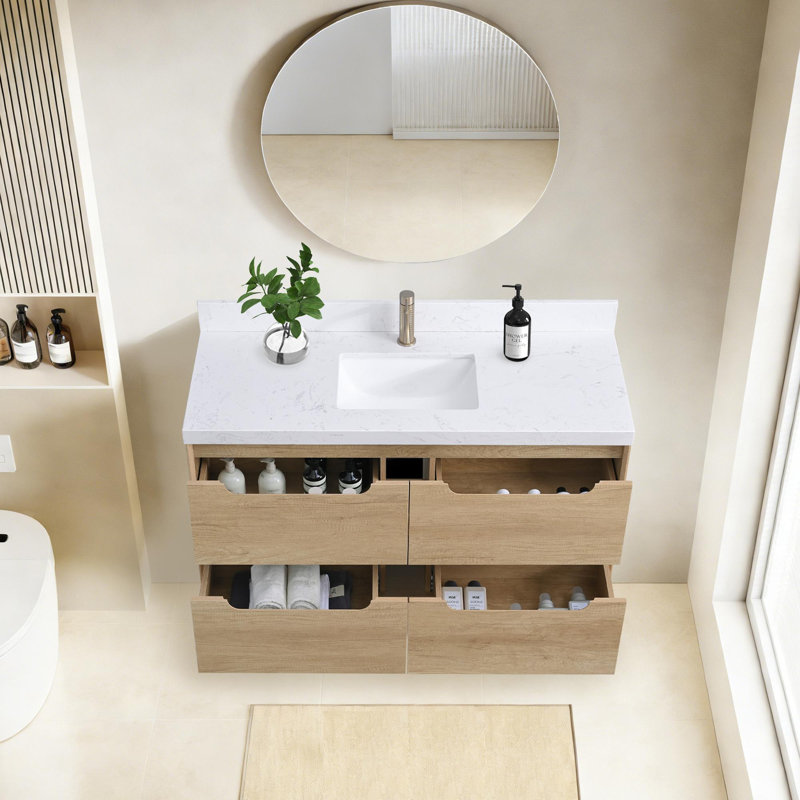 Meuble-lavabo mural avec lavabo et 2 tiroirs, 48