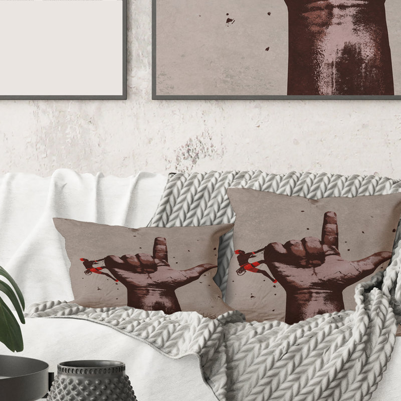 Enseigne de doigt pointant vers le haut avec housse de coussin carrée et insert, 16" x 16"