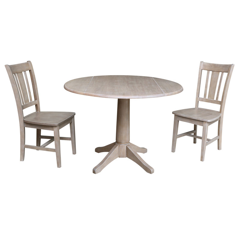 Everton 3 Piece Drop Leaf Solid Wood Dining Set, Washed Gray Taupe