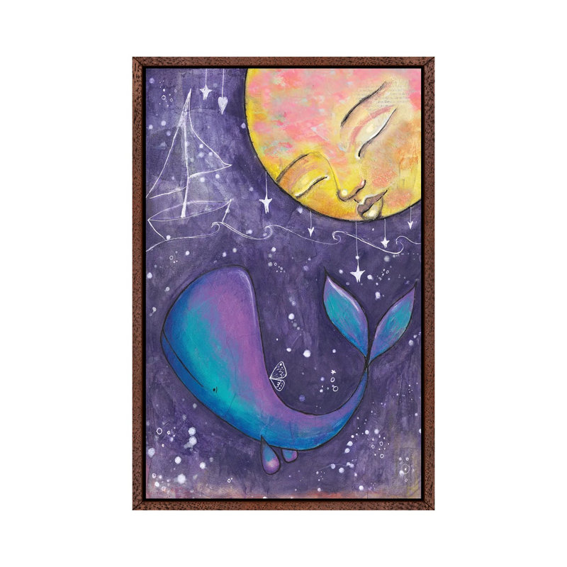Moon Whale by Tamara Laporte - Print on Canvas, Classic Brown Wood Framed, 66.04 cm H x 45.72 cm W